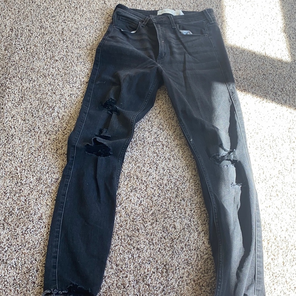 Abercrombie black skinny jeans with rips